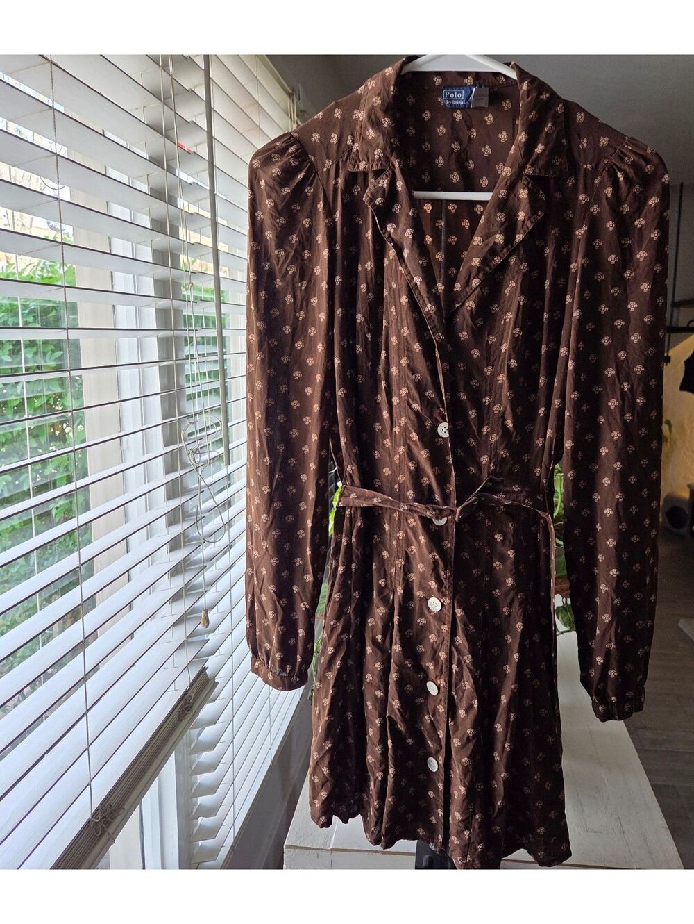 Polo by Ralph Lauren Brown Floral Button-Up Dress with Belt Size 0